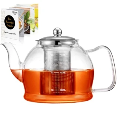 Image of Glass Teapot, 800 ml Tea Pot, STNTUS Teapot with Infuser, Borosilicate Infuser for Loose Tea, Stainless Steel Strainer 2 4 Cups