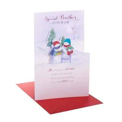 Image of UK Greetings Christmas Card for Brother &amp; Sister In Law Snowman Design
