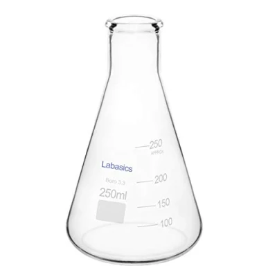 Image of Labasics Glass Narrow Mouth Erlenmeyer Flask, Borosilicate Heavy Wall Flask with Duty Rim, 250ml