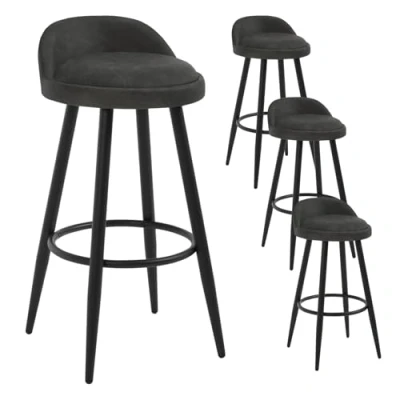 Image of WOLTU Bar Stools Set of 4, Breakfast Barstools, Kitchen island Counter with Low Back and Footrest, Vintage Faux Leather, Metal Frame, Anthracite, BH327an 4 UK