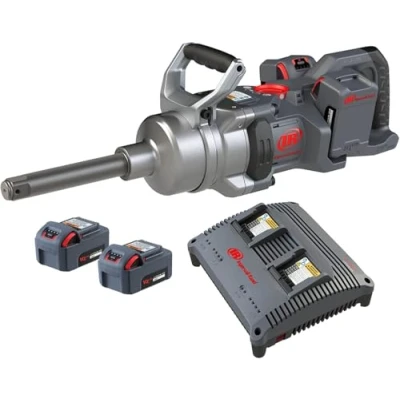 Image of Ingersoll Rand Battery Impact Wrench W9691 K4E EU, 1 Inch, 20 V Tool, Long Anvil Kit with (4) 5.0 Ah Li Ion Batteries and Dual Charger (UK Plug)