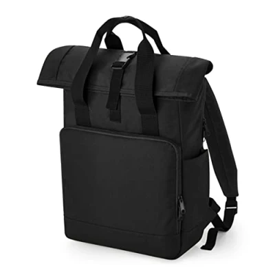Image of BagBase BG118L Recycled Twin Handle Roll Top Laptop Backpack Black