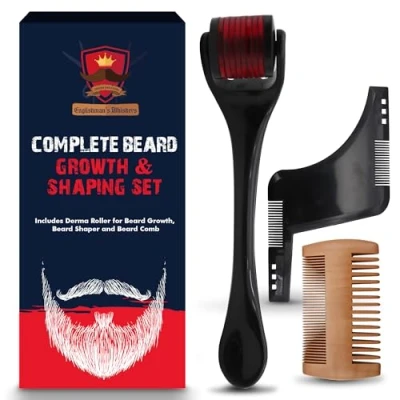 Image of SOL Beard Growth KIt with Roller for Men, Comb and Wood Men Care Grooming Derma