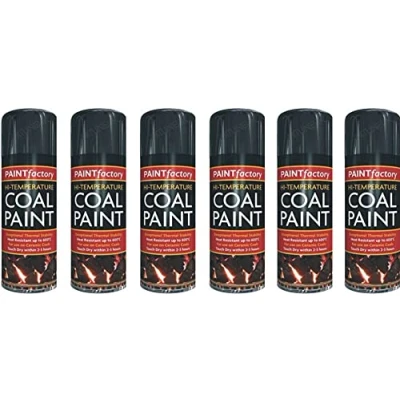 Image of HitlineUK 6 x 400ml Black Heat Resistant Paint 600C Stove Coal Rejuvenates Gas Coals Fire Spray