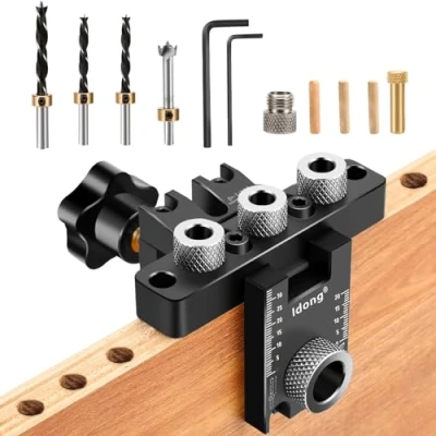 Image of 3 in 1 Pocket Hole Jig Kit, 8/10/15 mm Wooden Dowel Drilling Template Set with Positioning Clip Adjustable Drill Guide Puncher Locator (Pocket Kit)
