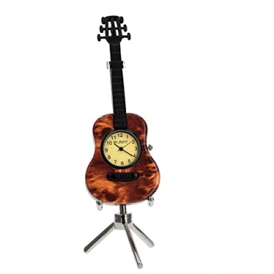 Image of WM Widdop Musicology Miniature Novelty Collectors Clock Guitar With Stand 9605