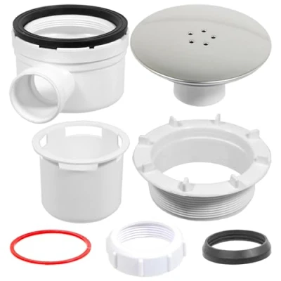 Image of SPARES2GO Shower Trap for 90mm Tray Plug Hole 1.5&quot; Drain Waste Dome Base Kit (Chrome Silver)