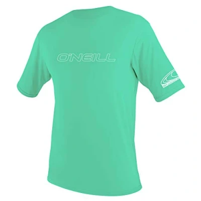 Image of O&#039;Neill Wetsuits Unisex Youth Basic Skins Short Sleeve Sun Shirt Rash Vest, Light Aqua, 12 UK