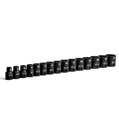 Image of Capri Tools 3/8 Inch Drive Shallow Impact Socket Set, Metric, 8 to 22 mm, Premium Chrome Molybdenum Steel, 15 Piece