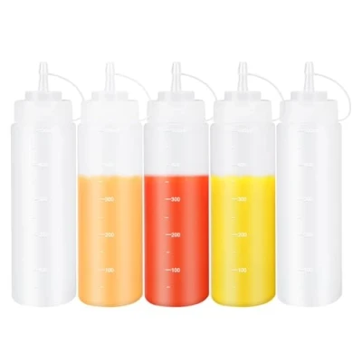 Image of MHYMX 5 Pcs Squeeze Bottle, Squeezy Bottles with Nozzles 500ml Sauce Bottle Clear Ketchup Plastic Condiment Measurements for Syrup Sauces Oil