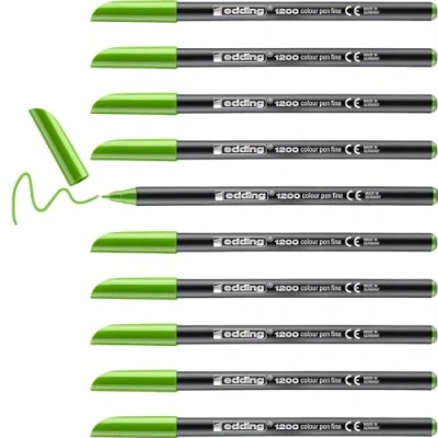 Image of edding 1200 colour pen fine light green 10 pens round tip 1 mm felt for drawing and writing school or mandala