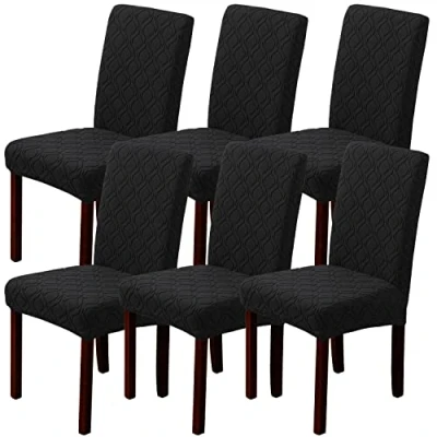 Image of LANSHENG Dining Chair Covers, Stretch Covers for Chairs 6, Removable Washable Seat Slipcovers Room, Kitchen (Set of Black)