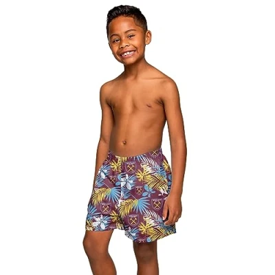 Image of FOCO Officially Licensed Boys Floral Print Football Beach Board Shorts (West Ham United FC) (Large)