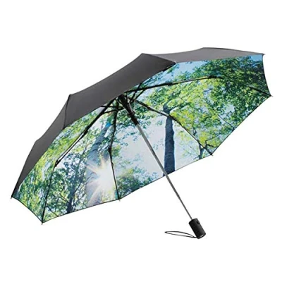 Image of Le Monde du Umbrella, Folding Umbrella for Men/Women, Black, Automatic Opening System, Wind Resistant, Forest Print 60 cm
