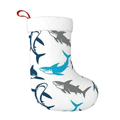 Image of FADUNI Sharks Christmas Stockings Xmas Fireplace Hanging Decoration For