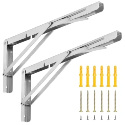 Image of QWORK® 2 Pack 16&quot; Heavy Duty Folding Shelf Brackets for Wall Mounted Tables Benches Shelves Stainless Steel Max Load 150kg I 330lb
