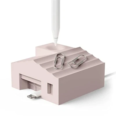 Image of elago Pencil Home Stand Compatible with Apple Pro (1st &amp; 2nd Generation) and (USB C) Other Pens, Stylus, Lightning Cable Organizer (Sand Pink)