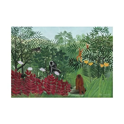 Image of Wee Blue Coo Painting Rousseau French Tropical Forest Monkeys Wall Art Print