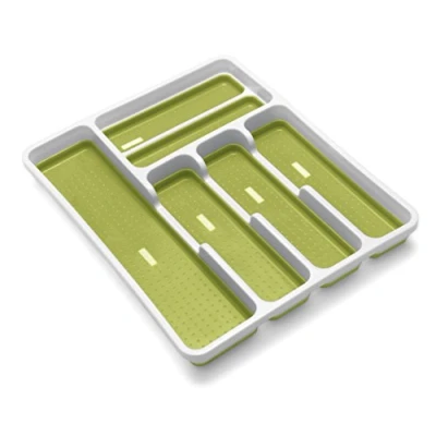 Image of Addis Premium Anti Slip Soft Base Drawer Cutlery Organiser Tray, 6 Compartment, White &amp; Green, sections 517612