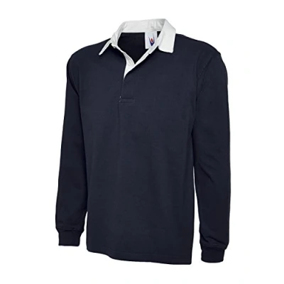 Image of Uneek New Mens Plain Premium Rugby Shirt Navy XXX Large