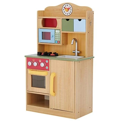 Image of Teamson Kids Burlywood Wooden Play Kitchen, Toy Kitchen Playset, Large with Interactive Role Accessories, Retro Design,