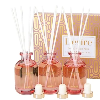 Image of Set of 3 Pomegranate Noir Reed Diffusers 50ml Pink Fruity Scent Fragrance Boxed