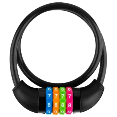 Image of GOLDPOOL Children&#039;s Bicycle Lock, Colourful Combination Black Lock with Numbers 650 x 11 mm, Cable Code Combination, 4 Digit Resettable