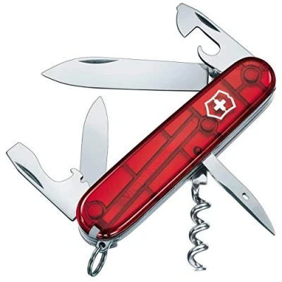 Image of Victorinox Spartan Swiss Army Knife, Camping Pocket Knives, Medium, Multi Tool, 12 Functions, Blade, Bottle Opener, Red Transparent
