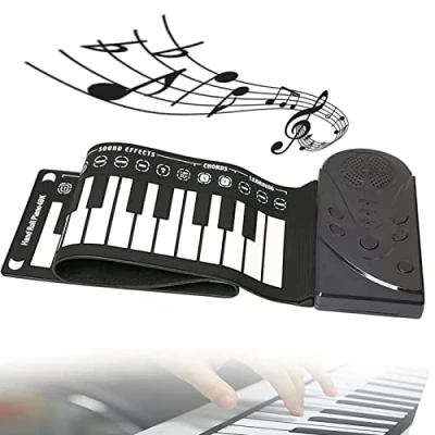 Image of MOVKZACV Roll Up Piano 49 Keys Electric Music Keyboard, Built in Stereo Speaker Electronic Portable Gift Soft Silicone Flexible Foldable Keyboard For Kids And Beginners
