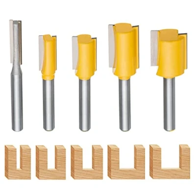 Image of HPMAISON 5 PCS Straight Router Bit Set 1/4&quot; Shank, Double Flute Woodworking Milling Cutter 3/8&quot; 1/2&quot; 5/8&quot; 3/4&quot; for All Kinds of Dado and Cut Routing