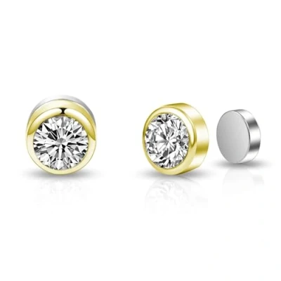Image of Philip Jones Men&#039;s Gold Plated 6mm Magnetic Clip On Earrings Created with Zircondia® Crystals