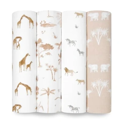 Image of aden + anais™ large swaddles 4 pack organic cotton muslin map the stars (Safari dream)
