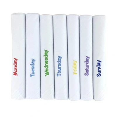 Image of Mens Handkerchiefs 100% Cotton Boxed Hankies Hankys Quality Gift 6/7 Pack (7, Days of the Week)