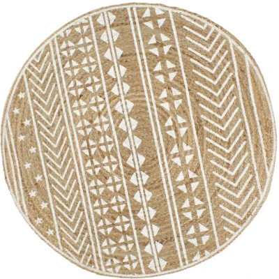 Image of vidaXL Handmade Rug Jute with White Print 120 cm