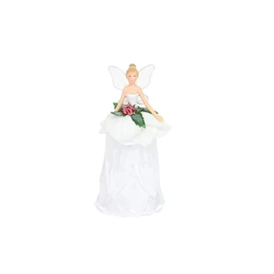 Image of Gisela Graham Resin and Fabric Tree Top Fairy in Sizes (Frosted White Rose, 18 Centimeter)
