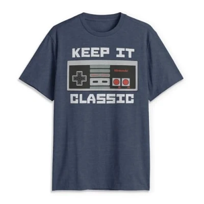 Image of Nintendo Men&#039;s Keep It Classic T Shirt, Navy Heather, S