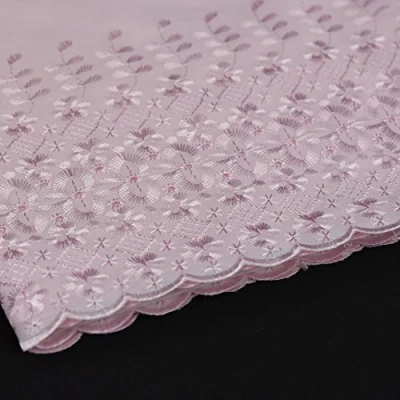 Image of Baby Pink Broderie Anglaise Scallop Edge Double Border Polyester and Cotton Fabric, Sold by The Metre 150cm Wide
