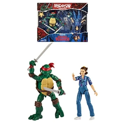 Image of Bandai 2 Pack Teenage Mutant Ninja Turtles Leonardo Vs Stranger Things Eleven Action Figures 6&#039;&#039; And Turtle With Articulation