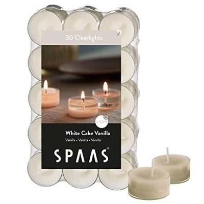 Image of Spaas 30 Scented Clearlights, Tealights in Transparent Clear Cup, ± 4.5 Hours, White Cake Vanilla