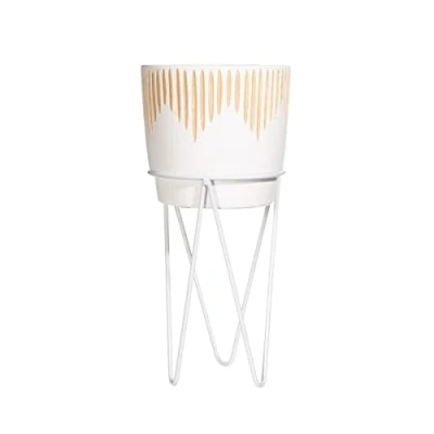 Image of Sass &amp; Belle White Sgrafitto Planter With Wire Stand