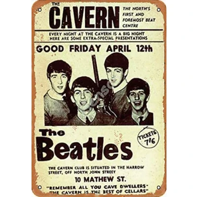 Image of MiMiTee The Beatles Cavern Good Friday April 12th Tin Sign Retro Metal Painted Art Poster Decoration Warning Plaque Bar garage Yard Garden Gift