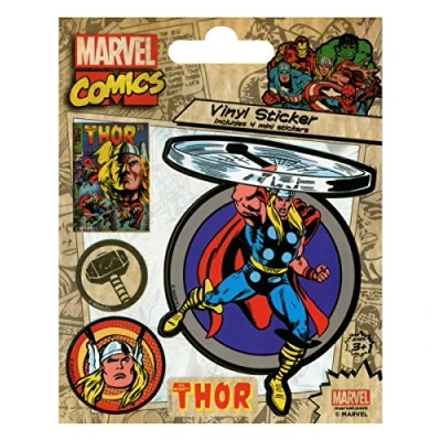 Image of Pyramid International Marvel Comics (Thor Retro) Vinyl Stickers, Paper, Multi Colour, 10 x 12.5 1.3 cm