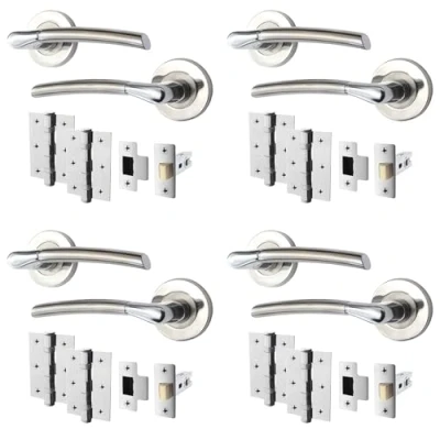 Image of EAI Internal Door Handle Latch Set Duo Finish 4 Pairs Satin Nickel and Polished Chrome Lever on Rose Round (64mm), Hinges (76mm)