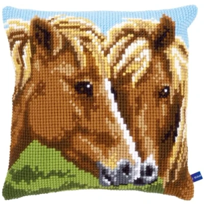 Image of Vervaco Cross Stitch Cushion: Horses, Multi Colour