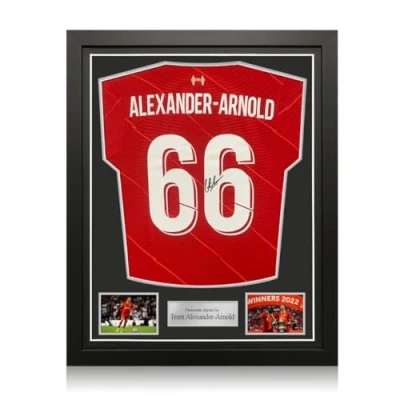 Image of Exclusive Memorabilia Trent Alexander Arnold Signed Liverpool 2021 22 Football Shirt. Standard Frame