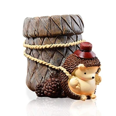 Image of LEPENDOR Cute Hedgehog Desk Pen Pencil Pot Holder Toothbrush Resin Desktop Organizer Container Stationery Storage Office Decoration Study Bookshelf Decor (Work)
