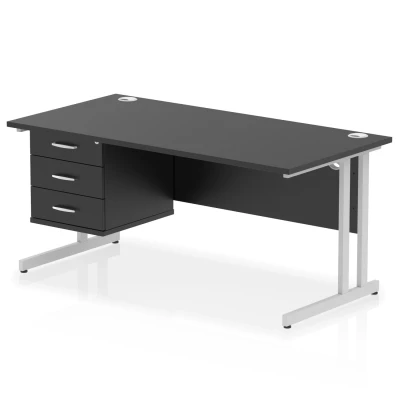 Image of Impulse 1600x800 Desk Black/Silver Cantilever Leg 1x3 Drawer Fixed Ped
