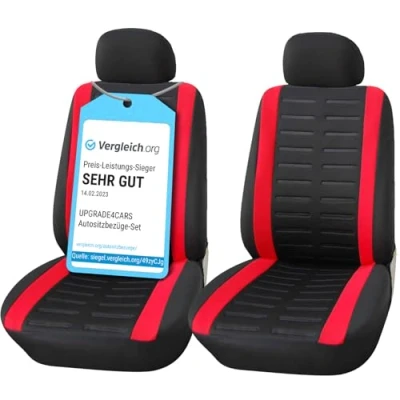 Image of Upgrade4cars Car Seat Covers Front Pair Black Red Universal Cover Set for Driver and Passenger Seats + Headrest Interior Accessories Women Men