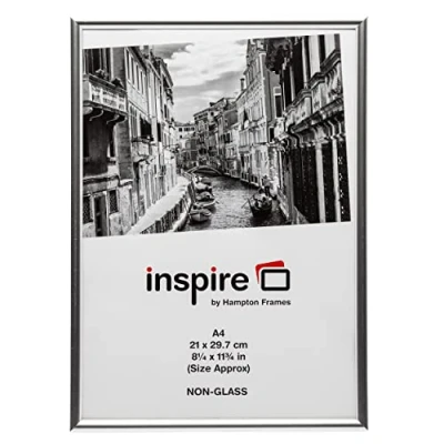 Image of Hampton Frames BACKLOADER A4 (21x29.7cm) Silver Picture Poster Photo Certificate Display Frame 1 PACK Acrylic (Non Glass) Front A4MARSIL 1PK