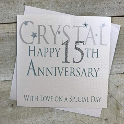 Image of white cotton cards Crystal Happy 15th Love On A Special Day, Handmade Anniversary Card (Code AW15)